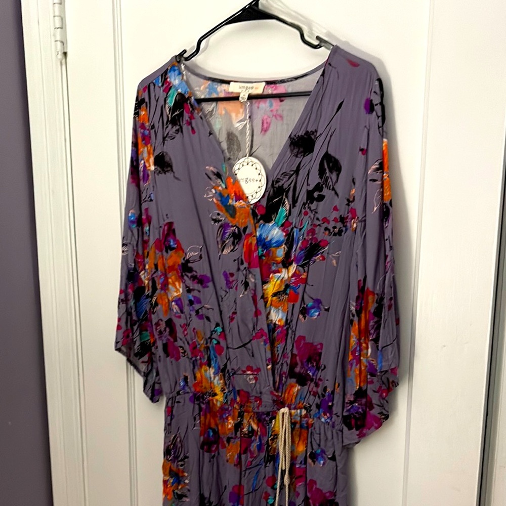 Umgee Purple and Orange short Romper with Dolman Sleeves